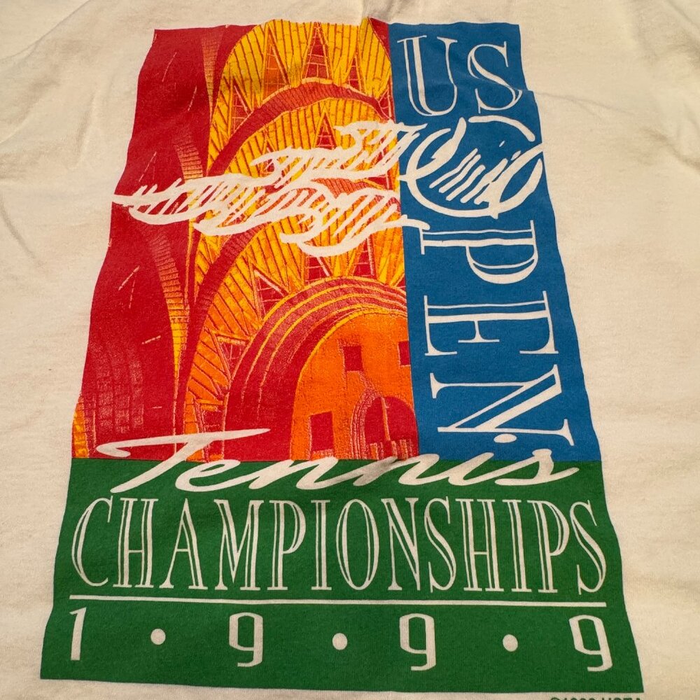1999 Vintage US Open Tennis t-shirt - short sleeves - white - unisex XL